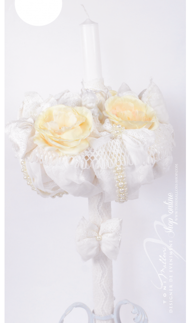 Lumanare de botez pentru fetite cu dantela si perle, 65x4cm, Boutique  7
